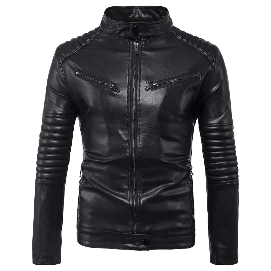 Men Coat Jacket Men 2019 New Zipper Pockets leather jacket Stand Neck Streetwear Harajuku Men Jacket Mens Jackets And Coats
