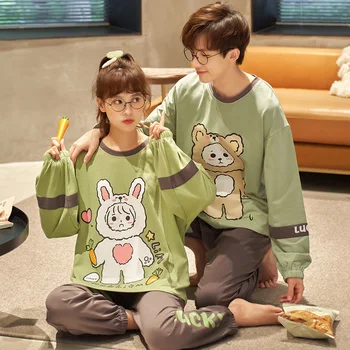 

New couple pajamas Spring and autumn 2020 casual soft (long-sleeved + trousers) female home clothes seksi gecelik nightwear