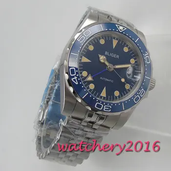 

40mm bliger blue dial luminous marks sapphire glass date Jubilee strap Automatic movement mens watch