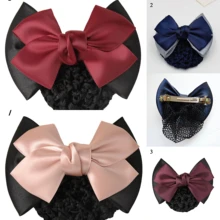 

Satin Bow Barrette Double Bowknot Hair Net Hair Bun Women Hair Accessories DIY Professional Ladies Flight Attendant Hair Clip