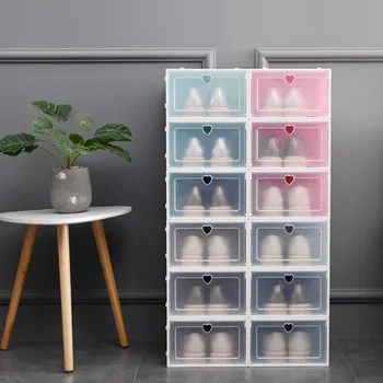 

Behogar 6PCS Fashion Stackable Shoes Storage Box for Home Apartment Space Saving Transparent Plastic Shoe Storage Case Organizer
