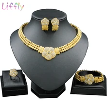 Ювелирные изделия из Нигерии, набор золотых солнцезащитных цветочных кристаллов, роскошное многослойное ожерелье, серьги, браслет, индийские ювелирные изделия, Арабские Ювелирные изделия для женщин