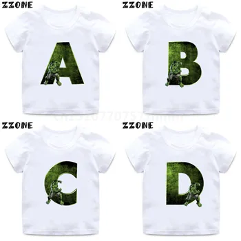 

2020 Hulk Boys T shirt Avengers Super Hero 26 Letters A-Z Cartoon Kids Clothes Girls t-shirts Children's wear,HKP5383