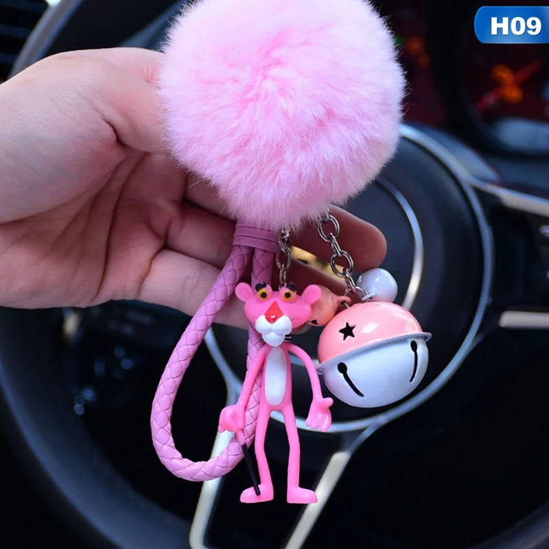 Мультфильм милые животные аниме Розовая пантера брелок для ключей мех кролика мяч Pom брелоки колокольчики брелоки женские автомобильные сумки Подвески Pendan - Цвет: H09