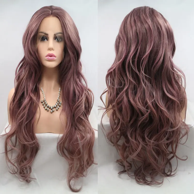 Лавандовые фиолетовые натуральные волнистые синтетические парики на кружеве бесклеевые термостойкие волокна средняя часть волос для модных женщин парики