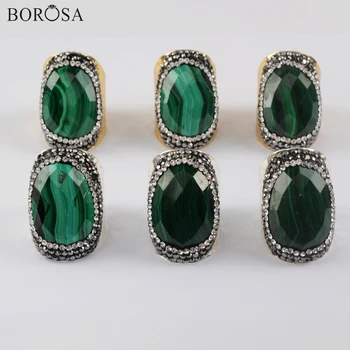 

BOROSA Natural Malachite Ring in Gold Color Rhinestone Ring Men Rings Women Rings Engagement Ring Jewelry Factory Outlet JAB974