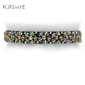 

KASURE Women Shiny Rhinestone Waistband Lady's Colorful Crystal Flower Belt Ladies Sash Wedding Dress Belt Bridesmaid Applique