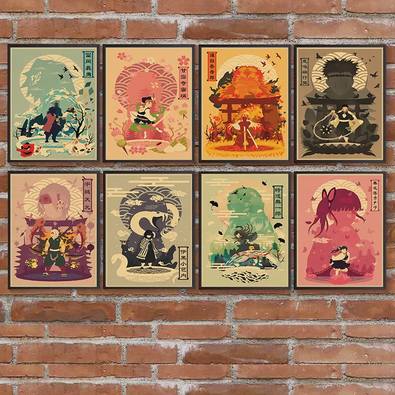 

Demon Slayer Anime Character Poster Vintage Anime Wall Painting for Bar Room Home Decor Comics Retro Kraft Paper Painting