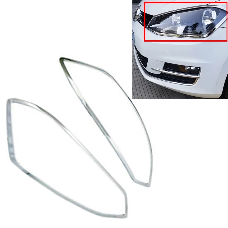 

For Volkswagen Golf 7 2014-2019 2 Pcs Car Head Light Frame ABS Chrome Anti-scratch Protection Decorate Durable Headlight Cover