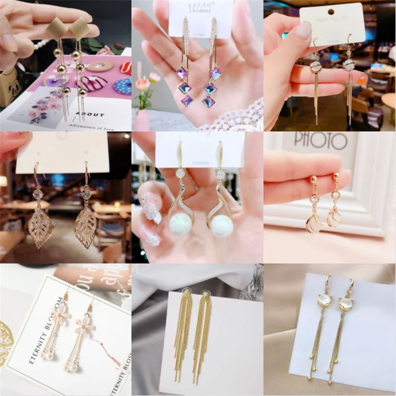 LZXueChinese Wind Long Tassel Pendant Vintage Stud Earrings Elegant Exquisite Prevent Allergy Women