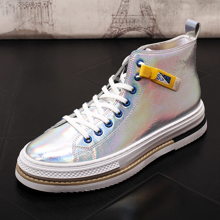 New Trending Men Casual Luxury high tops lace-up gold silver Platform Shoes sneakers Youth Man Trending Leisure Shoes - Цвет: 2