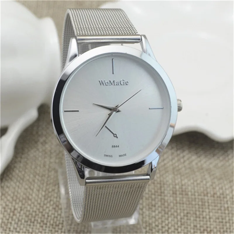 

Womage Steel Watch Mesh Belt Watch Fashion Men Ladies' Watch