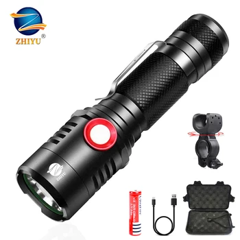 

ZHIYU Rechargeable Tactical Flashlight, Powerful Cree XML2 Led torch, Stepless Dimming 18650 battery Waterproof Torch Light