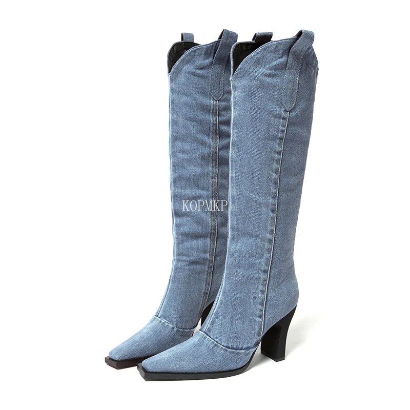 Botas antideslizantes de vaquera para mujer, Botines altos de suela gruesa a moda, zapatos a la moda, Primavera, 2021|Botas hasta la rodilla| - AliExpress