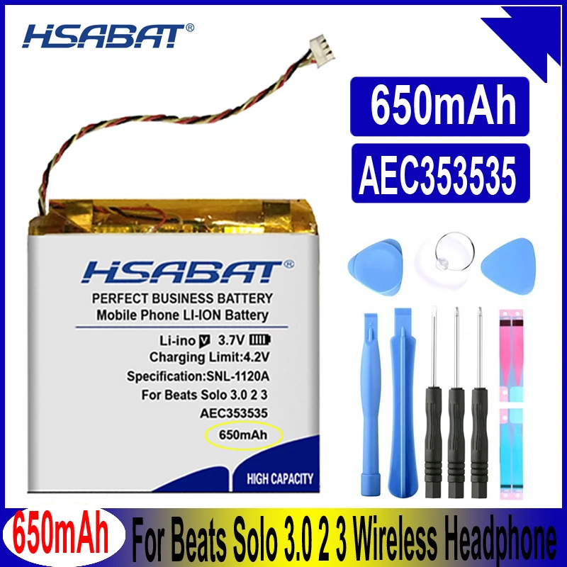 HSABAT AEC 353535 Batería de 650mAh para Beats Solo 3,0 2 3 auriculares ...