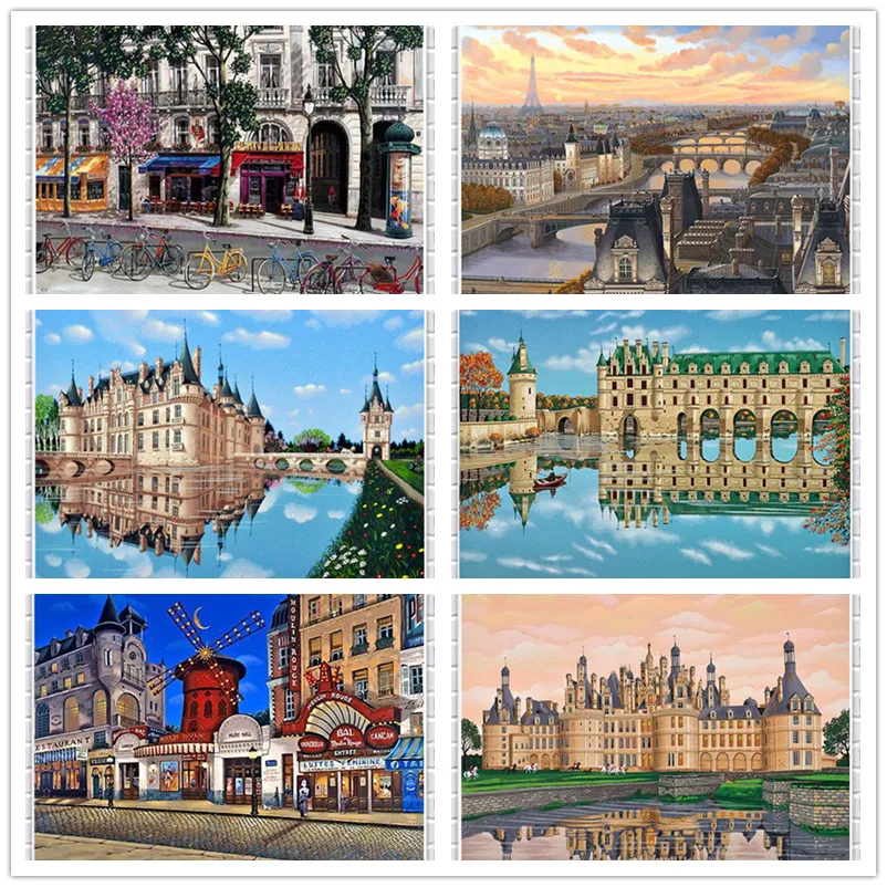

DIY 5D Diamond Painting City Building Street Villa Landscape Cross Stitch Diamond Embroidered Full Round Diamond Painting Gift