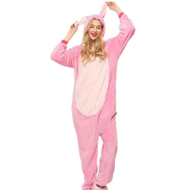 pink stitch Зимние пижамные комплекты с единорогом; пижамы с героями мультфильмов для взрослых и женщин; Фланелевая пижама с изображением животных; пижамы с единорогом; пижамы кигуруми для женщин - Цвет: pink stitch