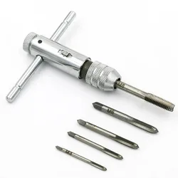 Adjustable T-Handle Ratchet Tap Reamer Wrench for Metric Screw Threading (Tapping Tool Set)