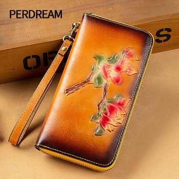 

European and American leather rfid anti-theft brush ladies wallet long leather mobile phone clutch hand-wiping retro wallet