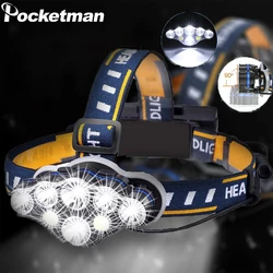 Lampe frontale étanche à LED COB, Rechargeable par USB, Super lumineux, réglable, Portable, 8 Modes d'éclairage 