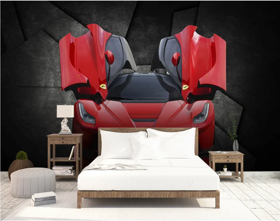 Пользовательские 3D Ретро промышленного ветер спортивный автомобиль сломанной стены фон обои росписи