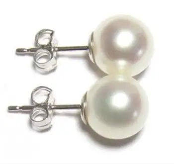 

Free Shipping 9-10MM AAA PERFECT south sea white pearl earrings 14K GOLD