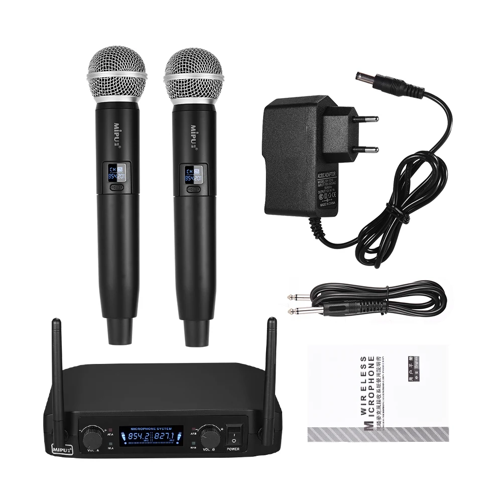 

Professional VHF Wireless 10 Channels Microphone System with Two Handheld Cordless Mics and One Receiver for Entertainment