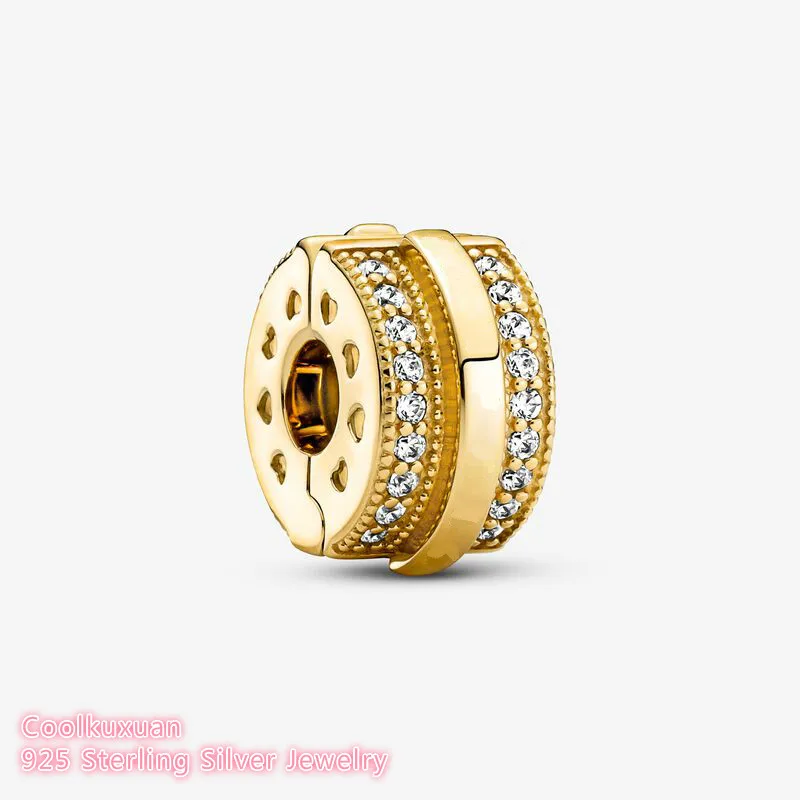 

Original 925 Sterling Silver Pave Line Design Logo Clip Charm beads Fits Pandora bracelets Jewelry Making Autumn Signature