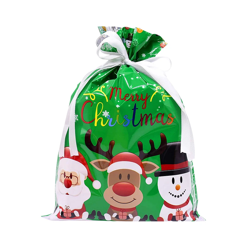 thumbnail image 1 of Bolsas de regalo navideñas con cordón de 42/31 cm, diseño de Papá Noel, grandes, doradas y plateadas, para galletas, dulces, para Navidad, 5 unidades, 1 of 5