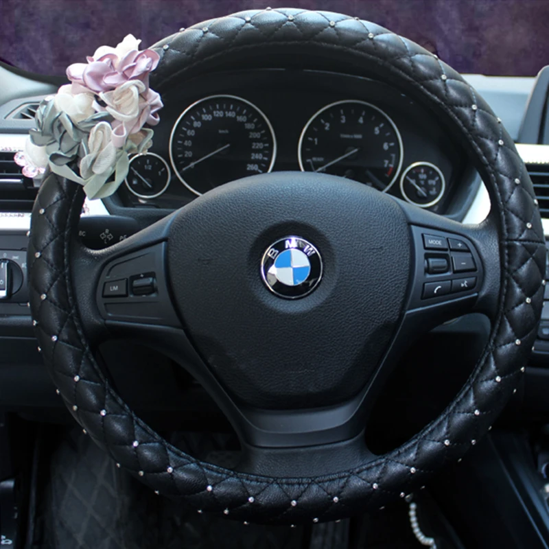 Сверкающие алмазы крышки рулевого колеса автомобиля милые цветы авто чехлы на руль для девочек дамы автомобиля аксессуары для интерьера