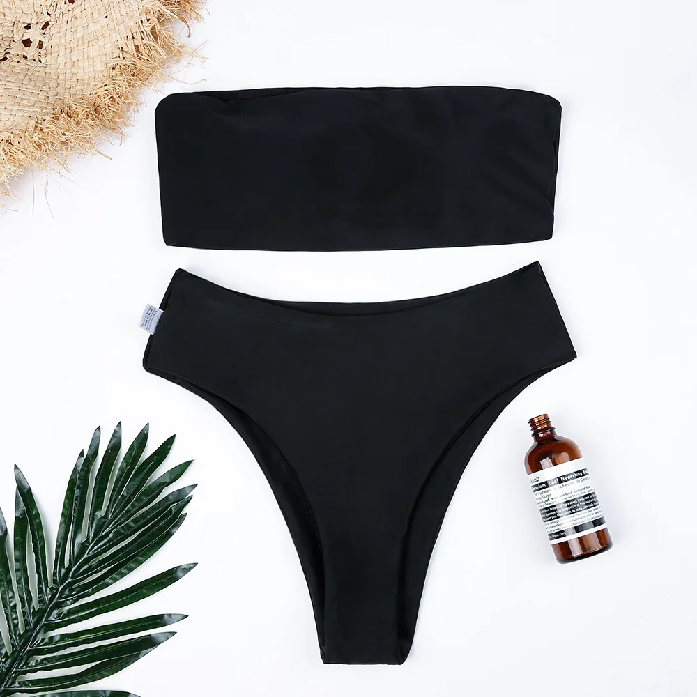 

2018 new Europe and the United States Foreign Trade strapless solid color Bikini double-sided high-end, high-waisted sexy split