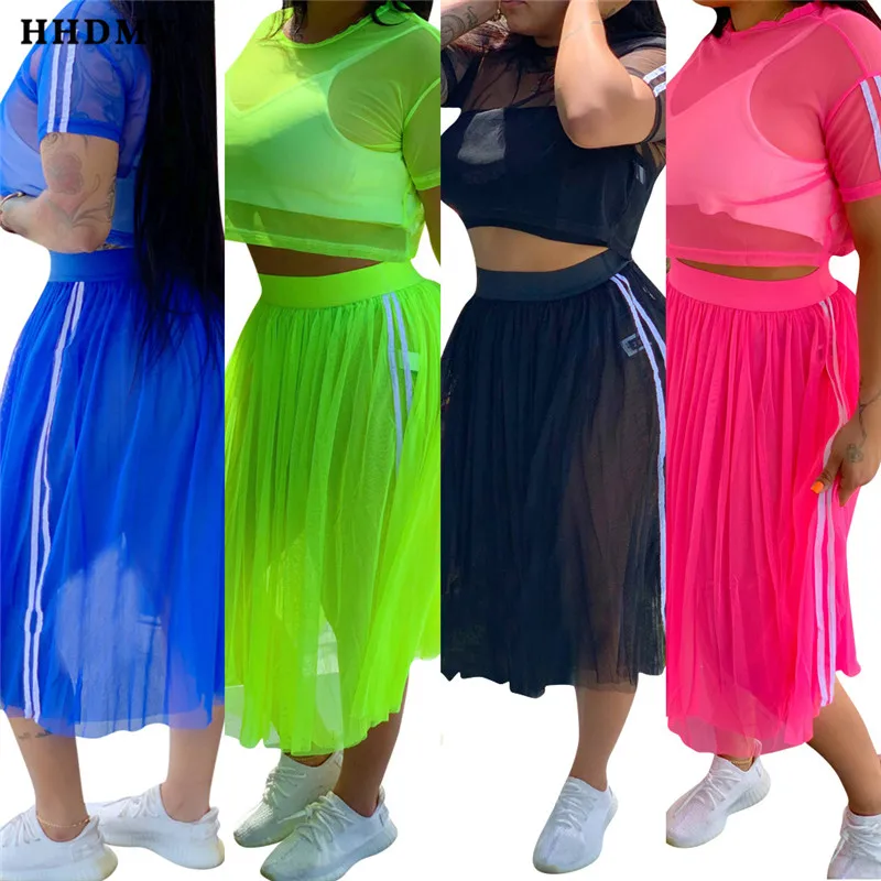 

HHDMV QM3794 sexy reduction of age beach style sets short sleeve round neck short top elastic ankle-length skirt two piece sets