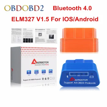 

New Aermotor ELM327 V1.5 Bluetooth 4.0 ELM 327 1.5 BT ODB2 For Android/IOS OBDII Car Diagnostic Tool