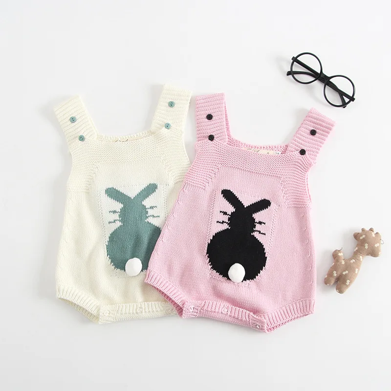 

Knitting Wool Suspender Romper Cute Easter Bunny Toddler Kids Baby Girl Boy Romper Playsuit Outfit Set Sleeveless Girl Clothes