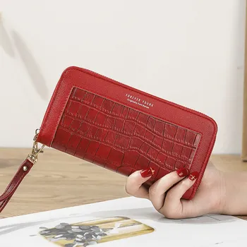 

Long Women's Wallet Female Tassel Coin Purse Lady Fashion Solid Zipper Stone Pattern Large Capacity Pu Leather Clutch Money Bag