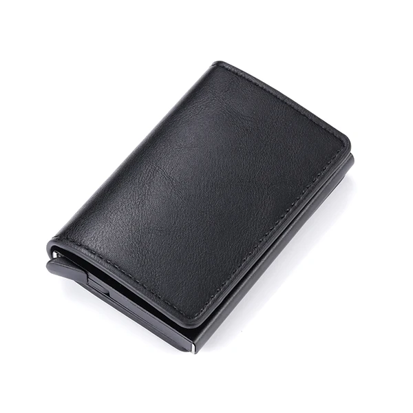 BISI GORO, анти вор, мужской кредитный держатель для карт, блокировка Rfid, минималистичный кошелек, кожаная сумка, Бизнес ID, держатель для карт, металлический кошелек - Цвет: Black K9109