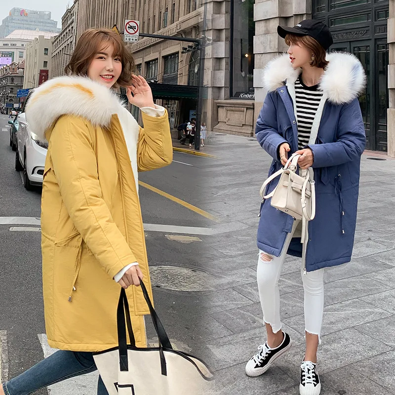 

Network hong yu rong Cotton Coat Women's 2019 New Winter Korean-style Mid-length Loose Cotton Overcoat Thicken down Coat Cotton-