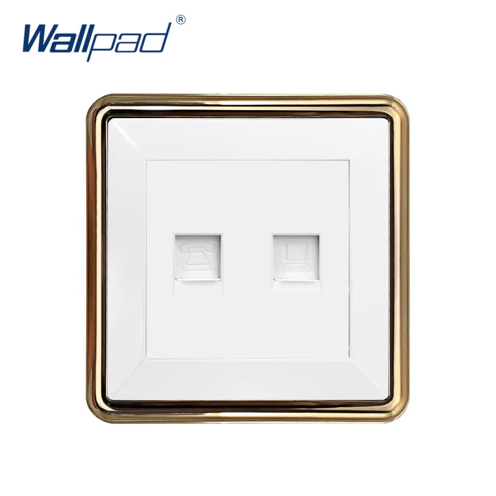 Настенная электрическая розетка Wallpad TEL + DATA Золотая панель | Строительство и