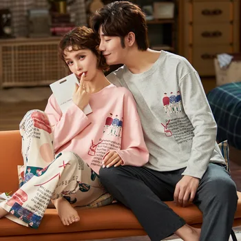 

New Products for Autumn and Winter Couples Pajamas Long Sleeve Home Suit Women Cartoon Pijama Mujer Men and Women Home Suit