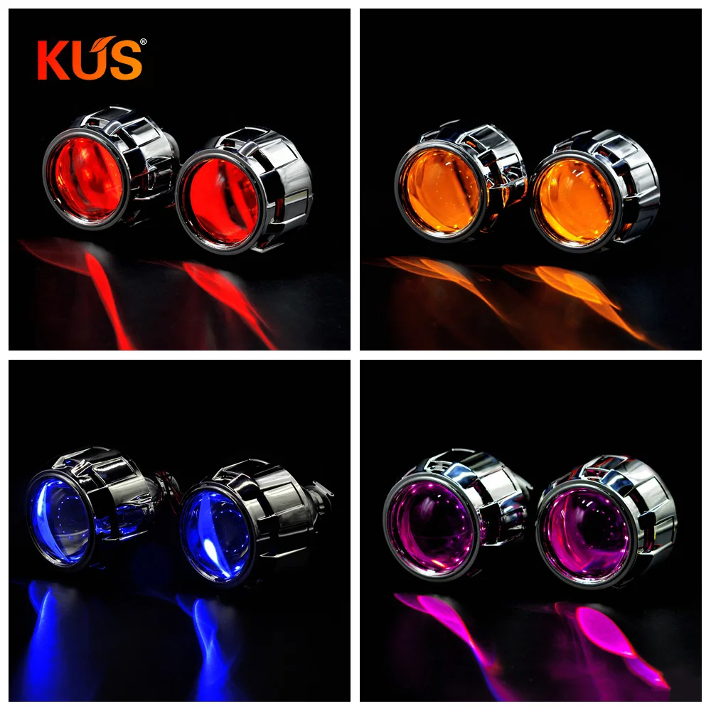 2Pcs 2.5 Inch Universal Bi xenon HID Projector Lens Silver Shroud Demon Eyes H1 Xenon LED Bulb H4 H7 Motorcycle Car Headlight | Автомобили