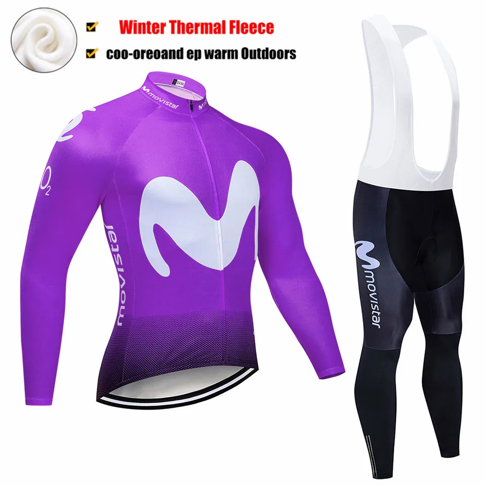Movistar зимний термальный флис с длинным рукавом Велоспорт Джерси Набор мужская одежда велосипед Майо Ropa Ciclismo - Цвет: Многоцветный