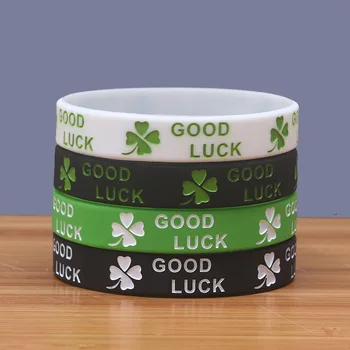 

Custom Logo Print Ink Injected Filled Wristbands Leaf Clover Good Luck Silicone Bracelet Promotion Gift Logo Bands Any Color Do