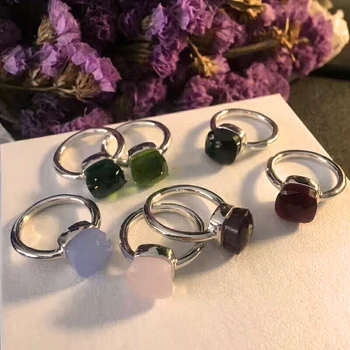 

Brand Pure 925 Sterling Silver Jewelry For Women Colorful Crystal Candy-Color Rings Cute Sweet Jelly Rings Silver Jewelry Rings