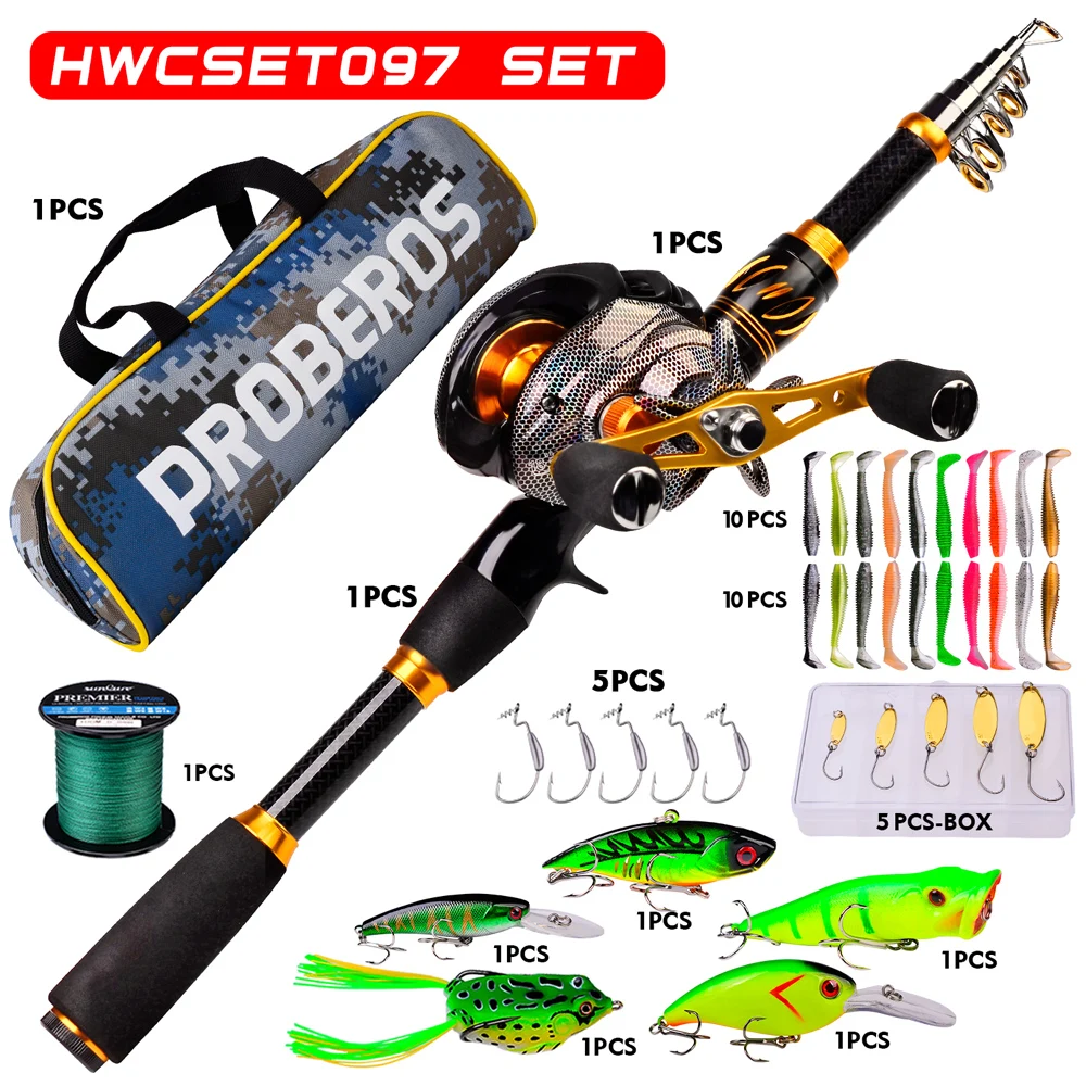 Proberos Telescopic Rod and Reel Kit 2.1 Carbon Fiber Fishing Rod 7.2:1  Gear Ratio Baitcasting Reel Line Lures Hooks Bag Combo - AliExpress