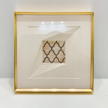 Square three-dimensional geometric abstract decorative painting with metal frame 2