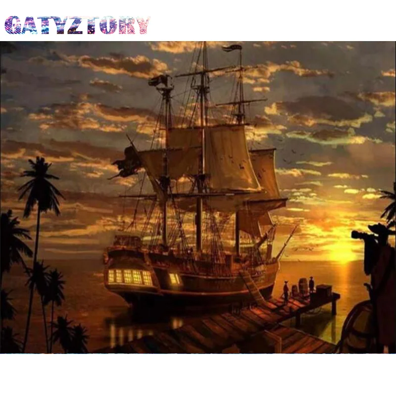 

GATYZTORY 5D DIY Diamond Painting Full Square / Round Drill Sailboat 3D Embroidery Cross Stitch gift Home Decor