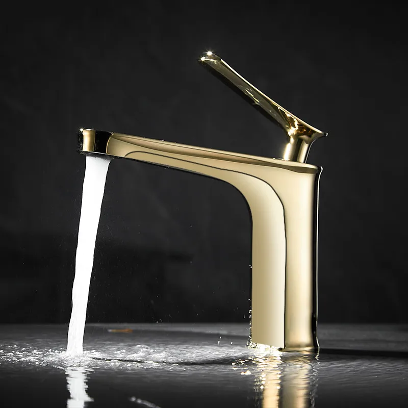 

Gold Bathroom Basin Solid Brass Sink Mixer Faucets Hot & Cold Single Handle Deck Mounted Lavatory Crane Water Taps Black/Chrome