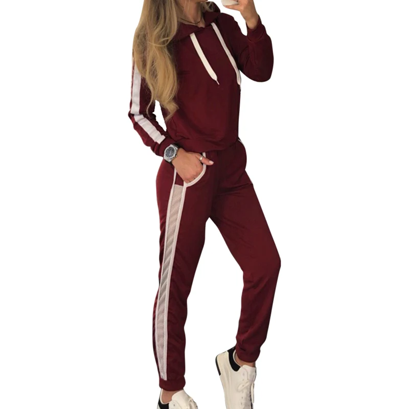 Женский комплект из 2 предметов для йоги полосатый спортивный костюм с капюшоном тренировочная одежда повседневные свободные толстовки бегунов спортивные костюмы Спортивная одежда