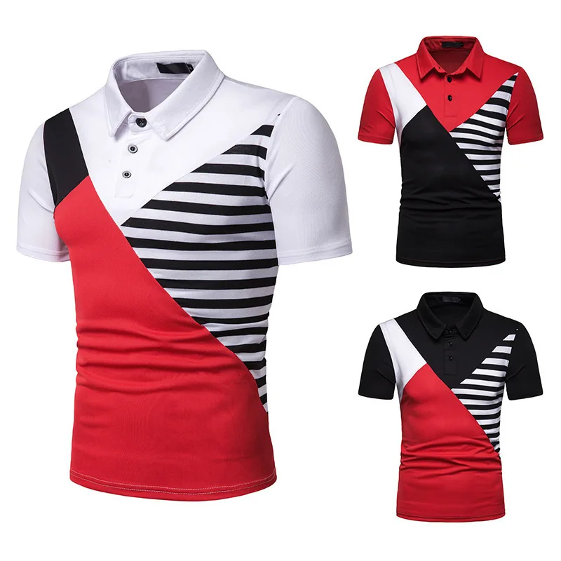 

MEN'S WEAR 2019 New Style Summer Men Stripes Joint Ouma Short Sleeve Lapel T-shirt D15