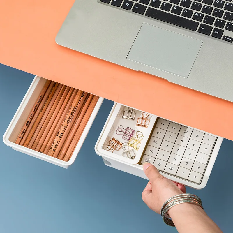 SelfStickPencilTrayUnderDeskDrawerStorageBoxHiddenStationery